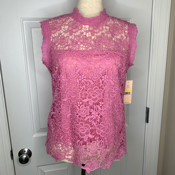 Nanette Lepore Tops - Nanette Lepore Rose Pink Lace Spring Fling Top M